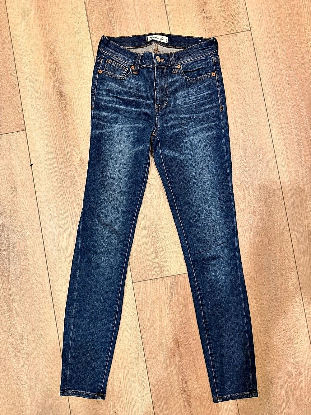 2 Pair Madewell Jeans Women’s 25 x 32 High Rise Skinny Straight Dark Wash Denim